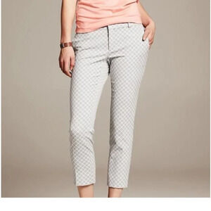 Banana Republic Hampton Pant Women 4P Gray White Geometric Print Crop Dress Pant